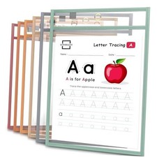 Boho Color Dry Erase Pockets, 6 Pack Reusable Dry Erase Sleeves with Marker