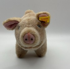 Steiff Small Pig Blue Eyes with Button 1505/10 Austria, 6" x 4", Light Brown