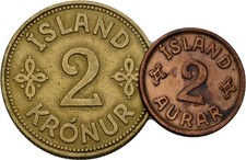 Island 2 Kronur  2 Aurar 1940   2 St&uuml;ck Original M&uuml;nze  #L1387