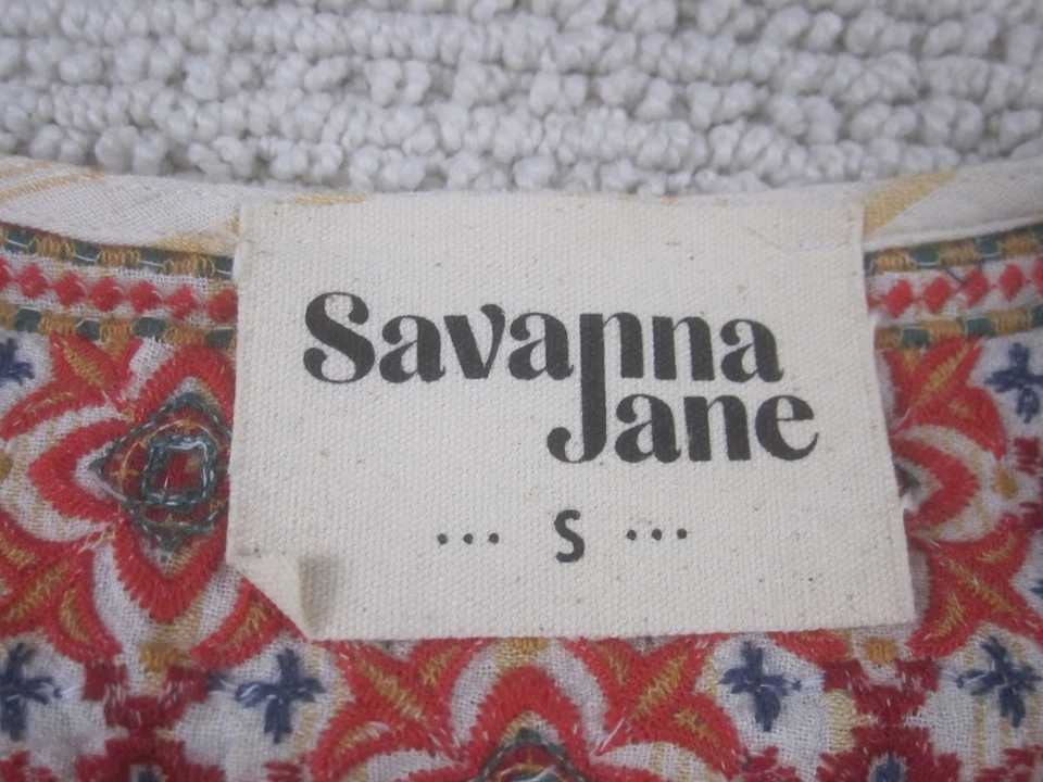 Top Savanna Jane Mezcla de Lino Bordado Sin Mangas Pequeño Informal Bohemio Foto 3 de 4