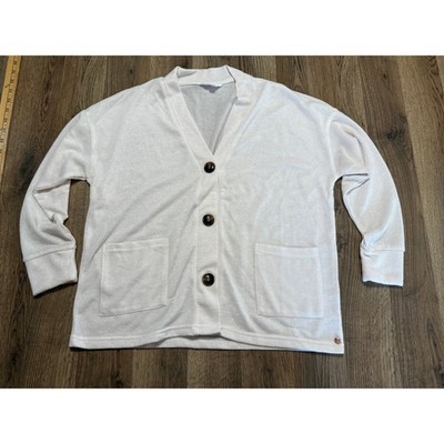 Danskin Womens Cream V-Neck Button Front Cardigan Sweater w/ Pockets Size Large