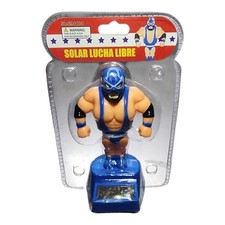 Lucha Libre Solar Dancing Wrestler Figurine 4.5" Solar Powered Bobble Toy BLUE