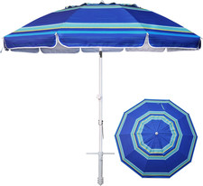 8ft Large Beach Umbrella with Sand Anchor Heavy Duty High Wind Portable Umbrella