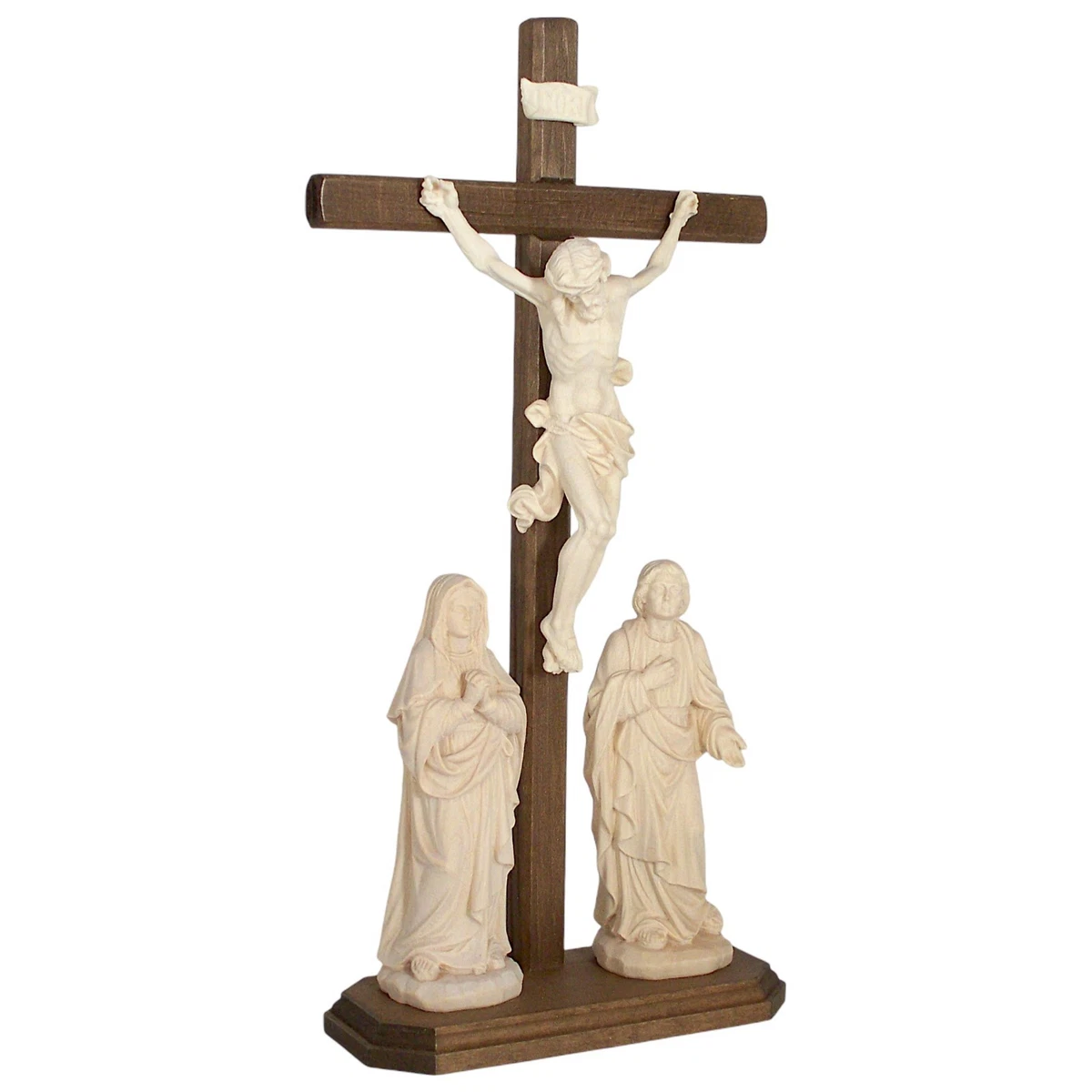 HOLZ KREUZIGUNGSGRUPPE – Stehbalken 24 cm – Maria & Johannes fix – naturbelassen