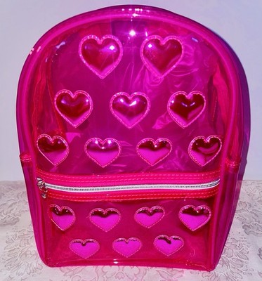 NWT SMALL/MNI HOT BRIGHT PINK FLORESCENT Embossed   HEART BACKPACK