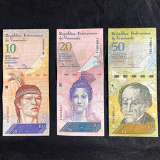 2011-10 Bolivares, 2008-20 Bolivares, 2012-50 Bolivares Venezuela Banknote Set.!