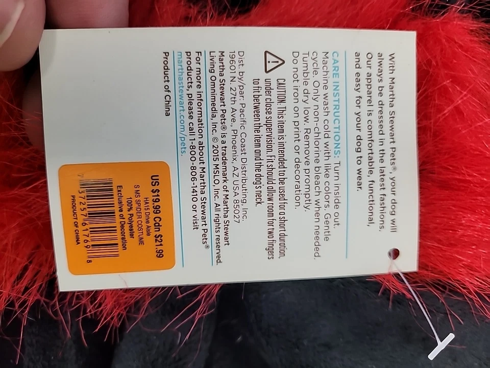 Disfraz de perro araña Halloween Martha Stewart mascotas talla pequeña negro y rojo Foto 4 de 4