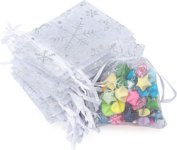 7X9 CM OrganzasäCkchen Weihnachten Weiß, 100 StüCk Kleine Geschenk Organzabeutel-image