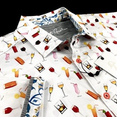 Robert Graham Mix Cocktail Geometric Vibrant Vacation Short Sleeve Shirt Large
