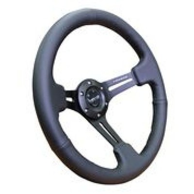 NRG Steering Wheel (350mm / 3in. Deep) Blk Leather w/ Blk Stitching