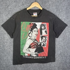 Vintage Selena Shirt Mens Large Black 80s Rap Style Mexico Flag Tejano Faded