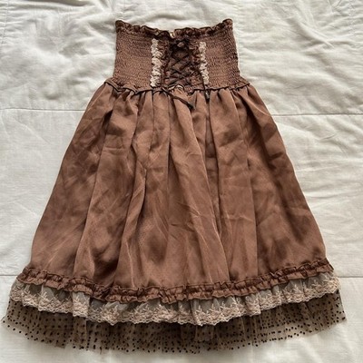 Axes Femme Tan Brown Convertible Lace Trim Skirt Strapless Top Mori Kei Size M