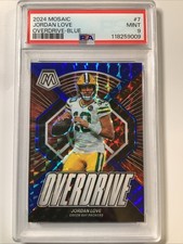 2024 Panini Mosaic Football Jordan Love Overdrive Blue #/99 Packers PSA 9