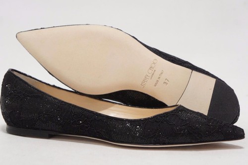 JIMMY CHOO ALINA SCARPE BASSE IN PIZZO NERO PUNTA 37/6,5 $595 - Foto 12 di 12