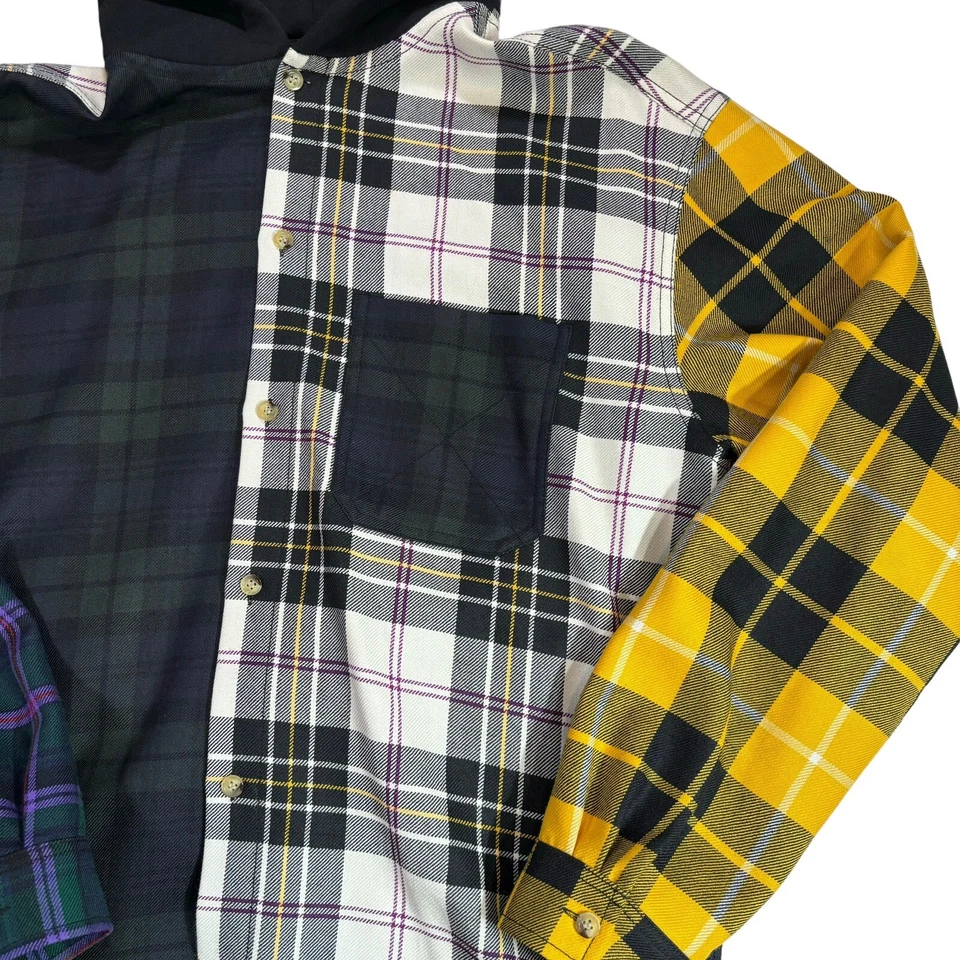 Alexander Wang Men’s Wool Plaid Tartan Patchwork Hooded Shirt Button Down Medium - Image 3 of 4