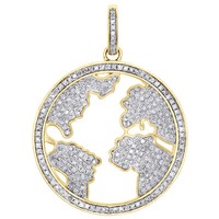 "10K Gelbgold Original Diamant Weltkarte AnhäNger 1.70 \" Globus Pflastern 1.52 Ct"