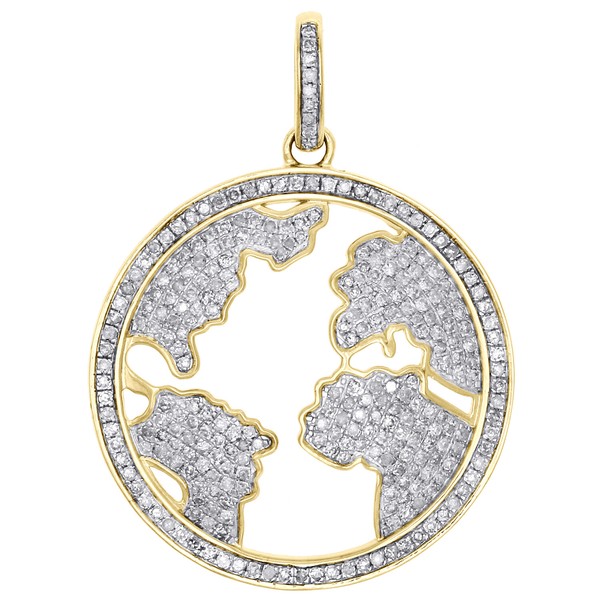 "10K Gelbgold Original Diamant Weltkarte AnhäNger 1.70 \" Globus Pflastern 1.52 Ct"-image