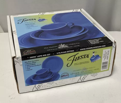 Homer Laughlin FIESTA WARE 5 Piece Place Setting NEW IN BOX Retired LAPIS Blue