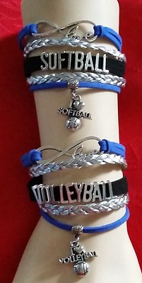 CUSTOM LEATHER SPORTS TEAM BRACELET SOFTBALL VOLLEYBALL CHEER #242 