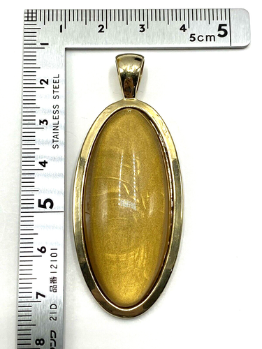 RMN Pendant Vintage Oblong Oval Gold with Yellow Stone Signed 3"Longx1.5"Wide - Picture 6 of 6