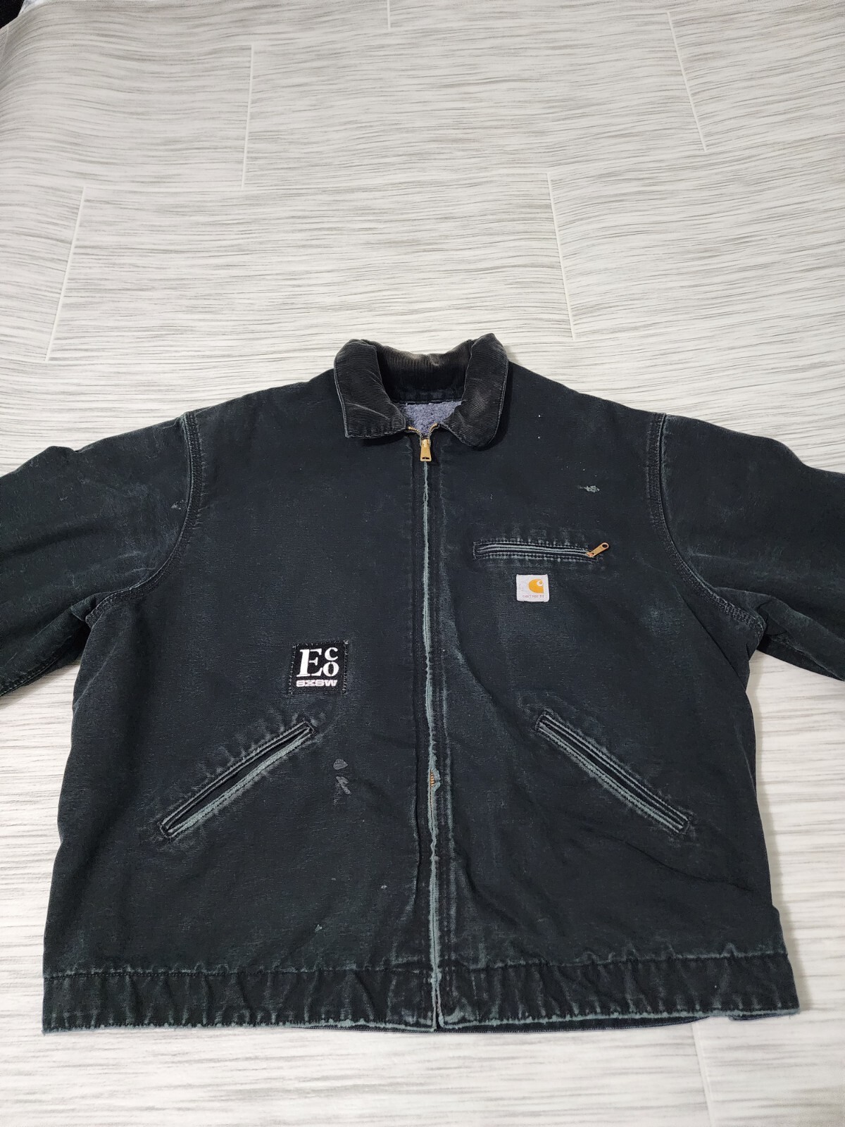 Carhartt J001 BLK Blanket Lined Duck Detroit Work Jacket USA 2XL Tall