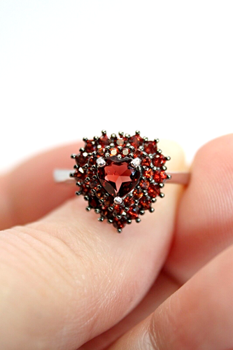 Silver Ring Red Garnet Genuine Natural Gems Solid Sterling Heart Size P US 7.75 - Picture 8 of 24