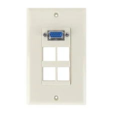 Construct Pro VGA Keystone Wall Plate (4 Ports, Light Almond)