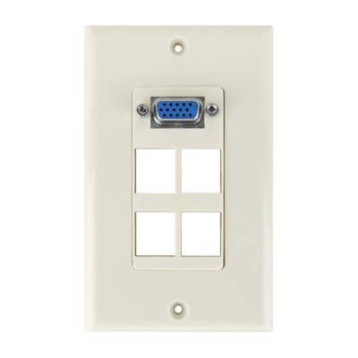Construct Pro VGA Keystone Wall Plate (4 Ports, Light Almond)