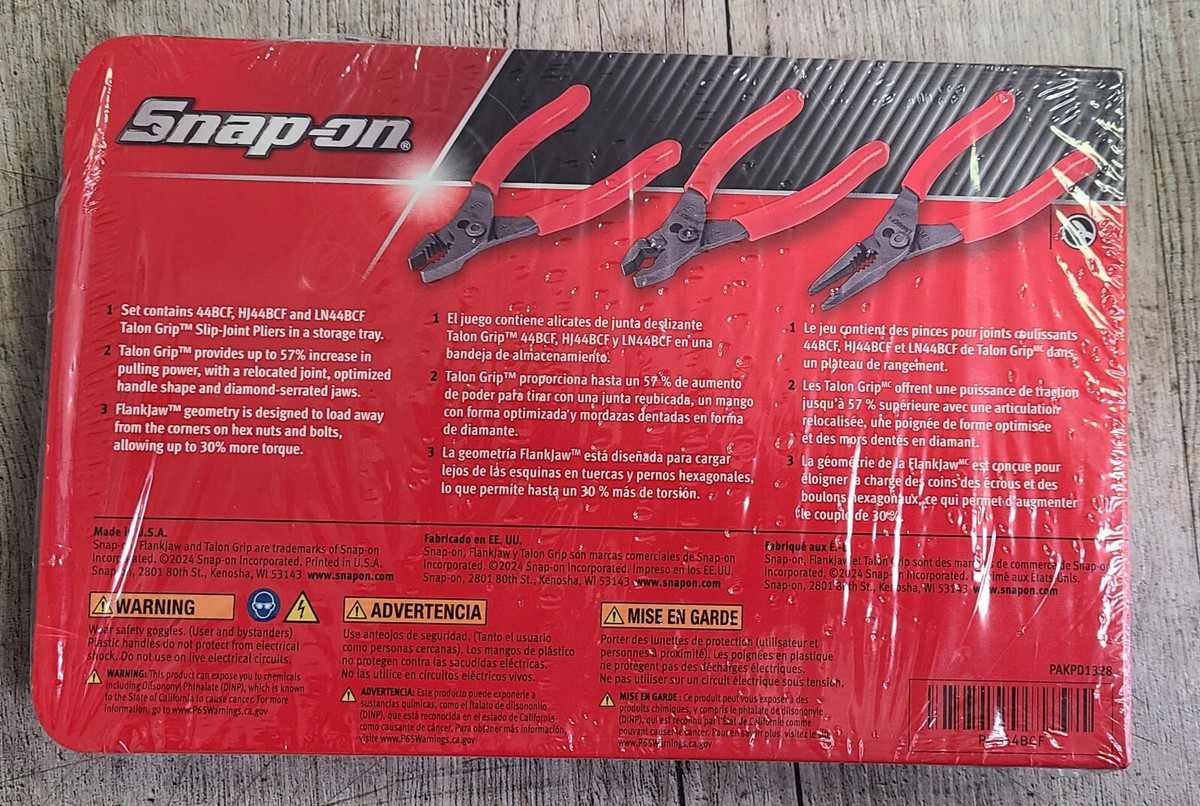 Snap-On ™ Tools NEW PL344BCF 3 Piece Slip Joint Pliers Set Red