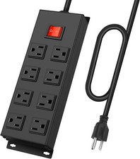 Metal Magnetic Power Strip, 8 Outlet Mountable Socket, Wall Mount Heavy Duty
