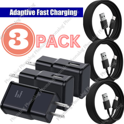 3 PACK Type USB-C Fast Wall Charger Adaptive For Samsung Galaxy S22 S21 S20 S10