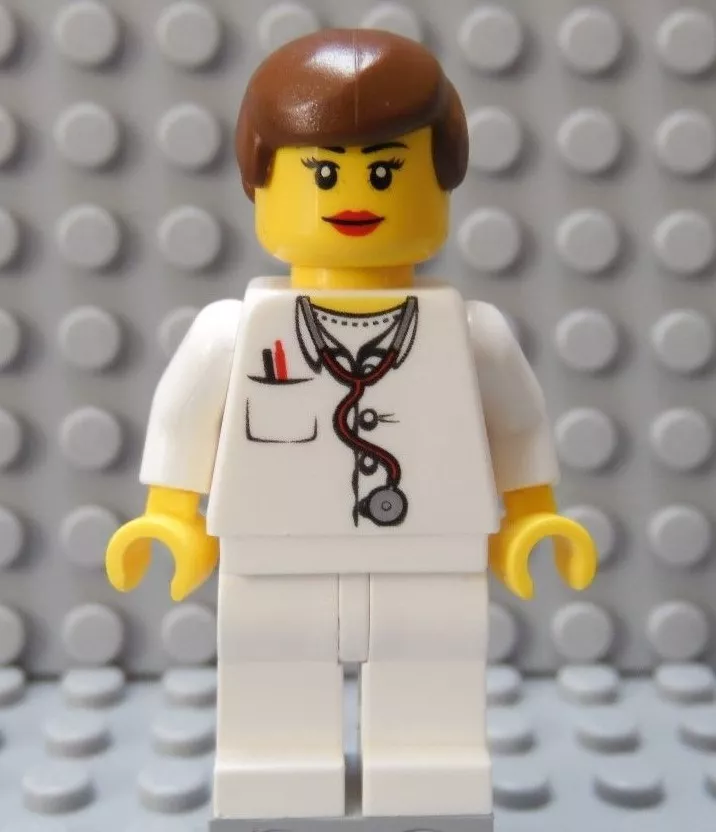 LEGO Girl Female Doctor Nurse White Torso and Legs Short Brown