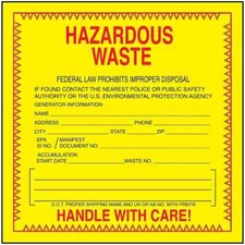 Uline S369 Vinyl Hazard Labels, Hazardous Waste 6" x 6" Adhesive 10 Pack