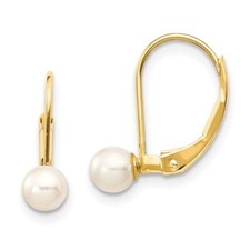 4-5mm 14k Gold 4-5mm White Round Freshwater Cultured Pearl Leverback Earrings