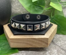 Punk Goth Bracelet Black Leather Spike Rivet Metal Studded Wristband B3851