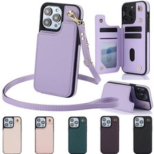 For iPhone 16 Pro Max/16e/15/14/13 Stand Flip Wallet Case with Strap for Women