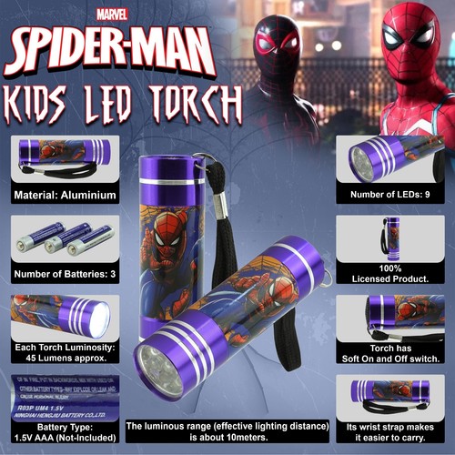 Kids Licensed Disney Cartoons Aluminium 9 LED Torch Light Boys Xmas Gift 8.7cm - Picture 287 of 302
