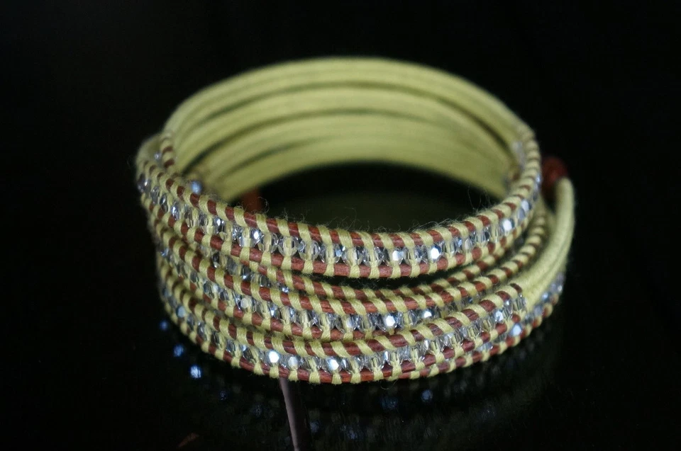 NUEVO Pulsera Chan Luu Hombres Mujeres Cristal Swarovski Amarillo Neón Algodón 5 Envolturas Foto 4 de 4