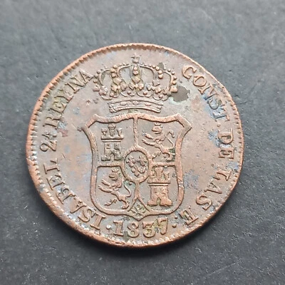 *1383* 3 QUARTOS 1837 ESPAGNE CUIVRE QUALITE - Photo 1/3