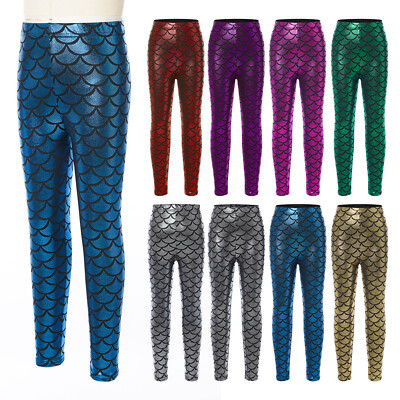 ranrann Kinder Meerjungfrau Leggings Fischschuppen Strumpfhose Glänzend Tanzhose