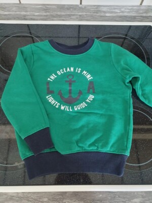 Grün/dunkelblauer Pullover - Gf.98/104 - neuwertig