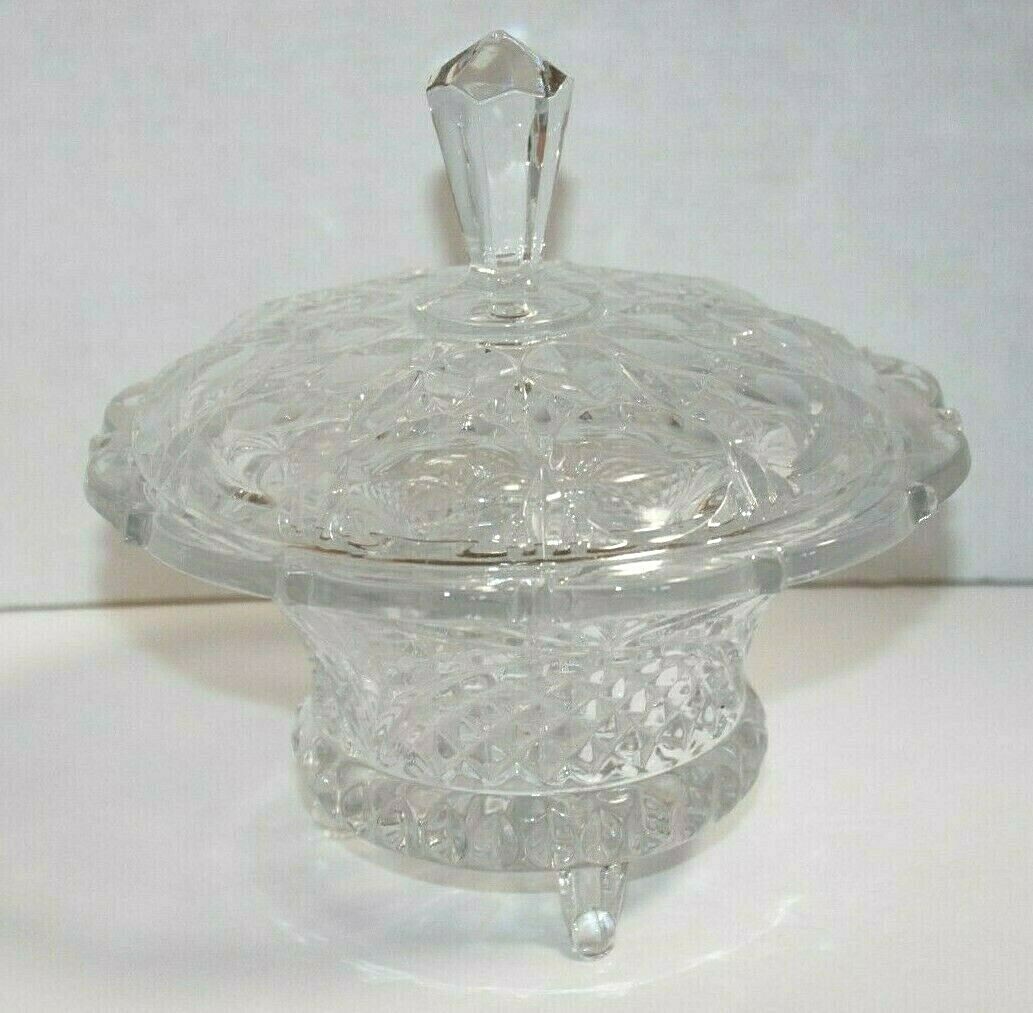Vintage Glass Crystal Footed Candy Dish with Cover