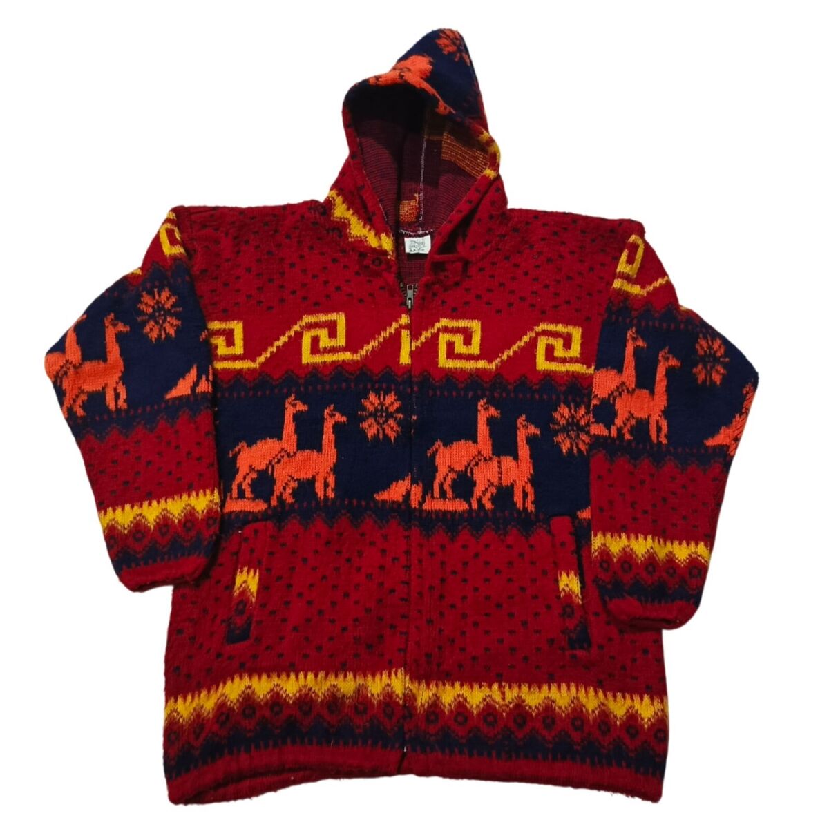 Vintage Andes Artesania Wool Hoodie Graphic Full Zip Ecuador