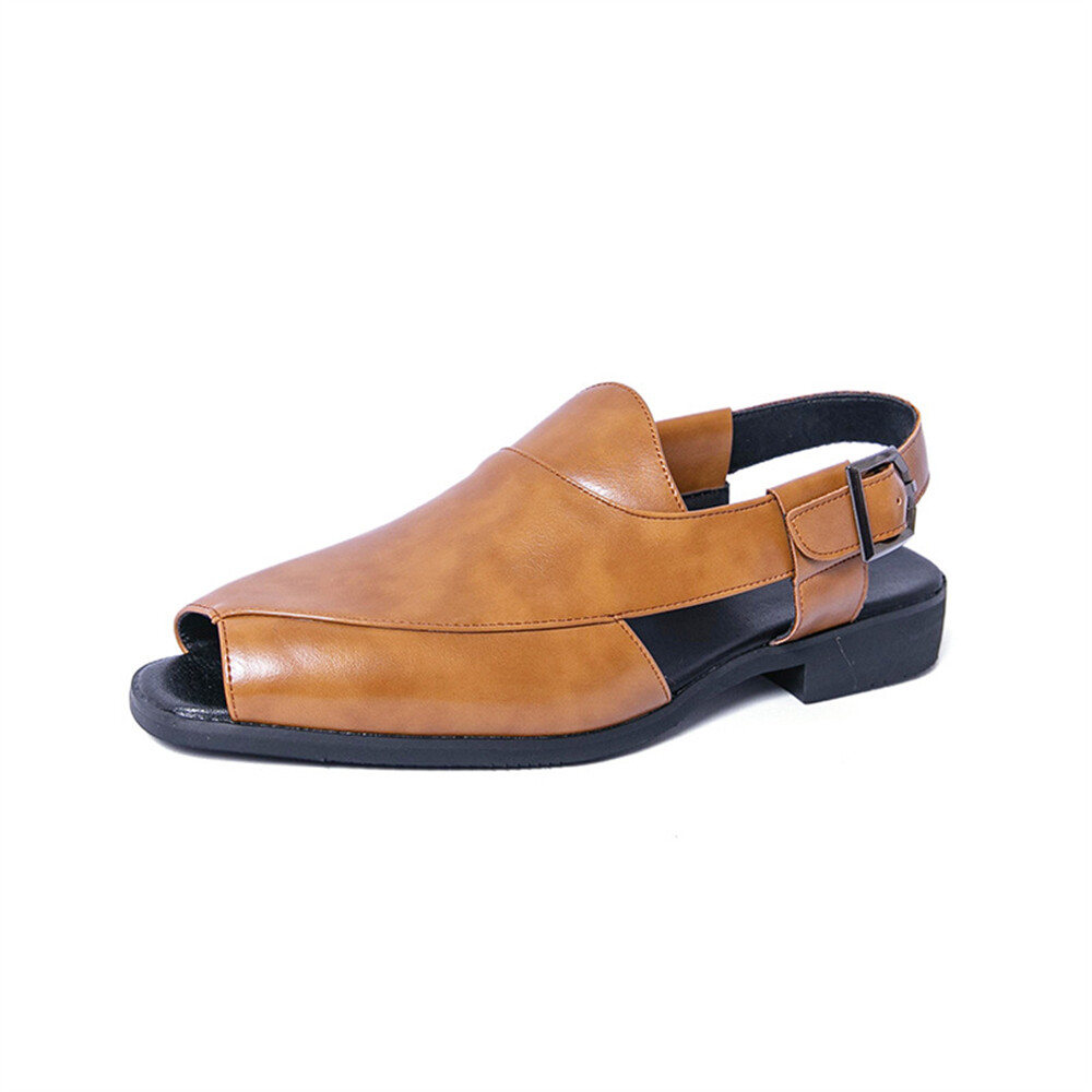 Men's Leather Open Toe Sandals with Adjust Buckle Strap Office
