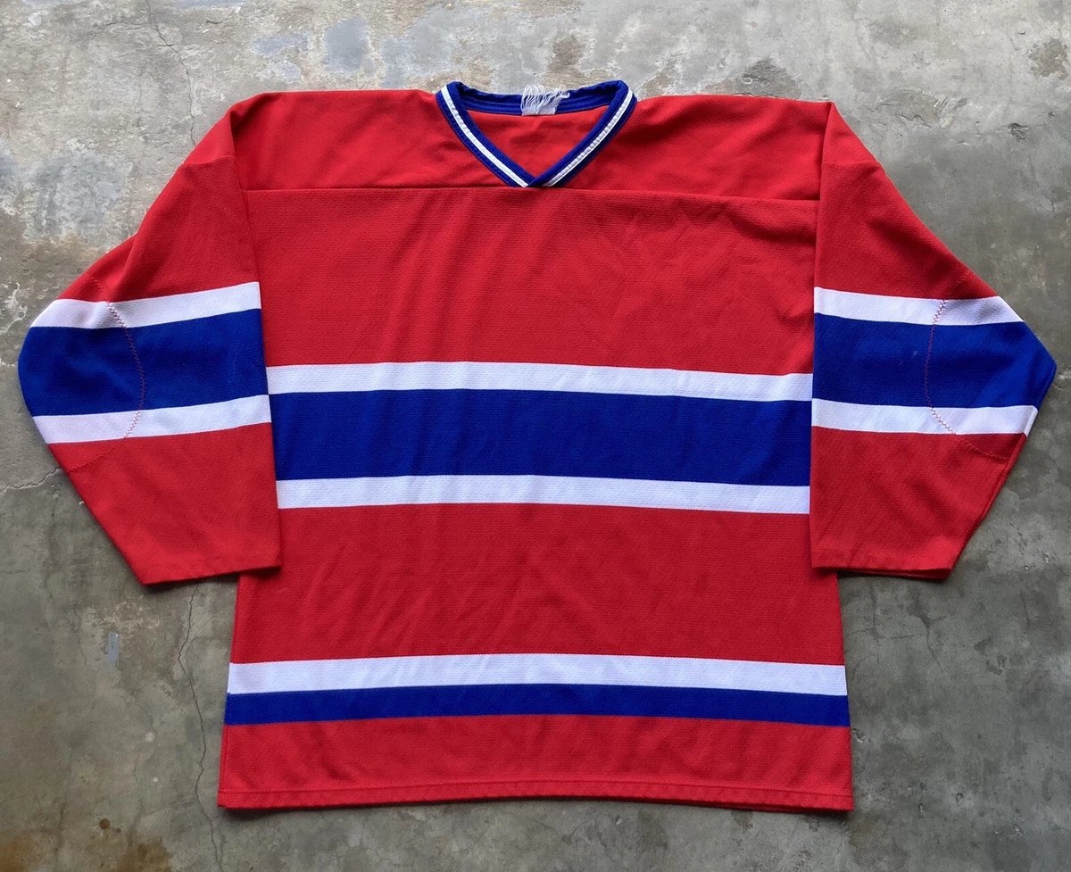 Vintage Athletic Knit Striped Blank Hockey Jersey XL Red Blue Team