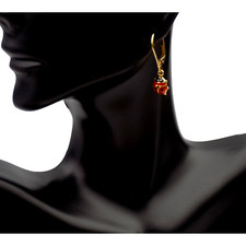 ITALY 14K GOLD  ENAMEL LADYBUG DANGLE EARRINGS 2GR 3305