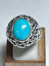 Vintage Sterling Silver Turquoise Filigree Statement Ring 10g Size 7.75