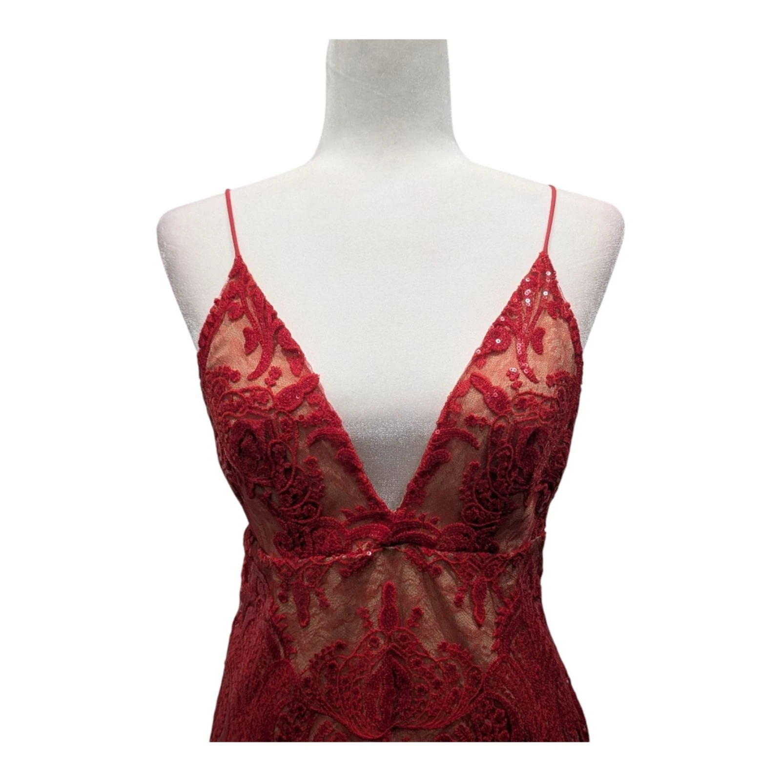 Nuovo! Free People Night Shimmers Mini Abito Babydoll San Valentino in Pizzo Trasparente Rosso 4