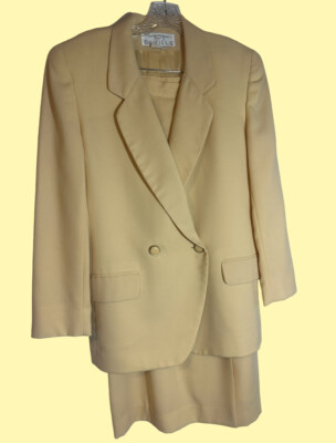 Vintage Rena Rowan For Saville Women's Blazer & Skirt, Pale Yellow Size 6