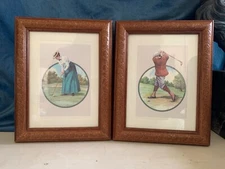 Pair of Vintage Golf Prints in Wood Frames under Glass  7"x9" Wall Art 
